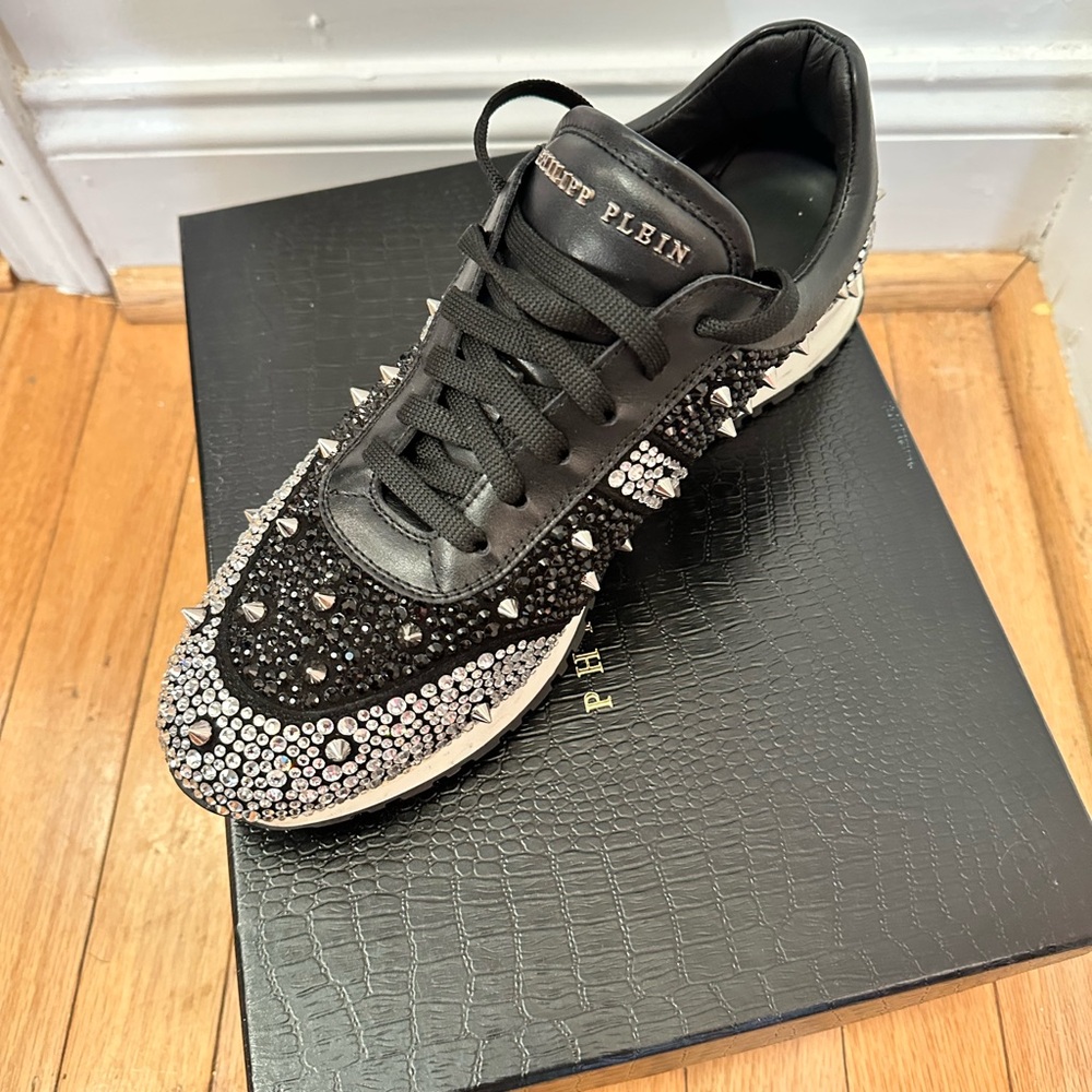 Philipp Plein Black and Silver Embellished Sneakers